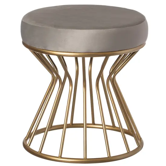 Modern Round Velvet Stool with Bent Gold Metal Base Standard Ottoman Gray {1}