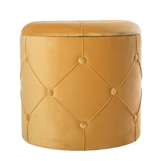 Round Tufted Velvet Wood Storage Ottoman Stool with Lid Yellow {1}