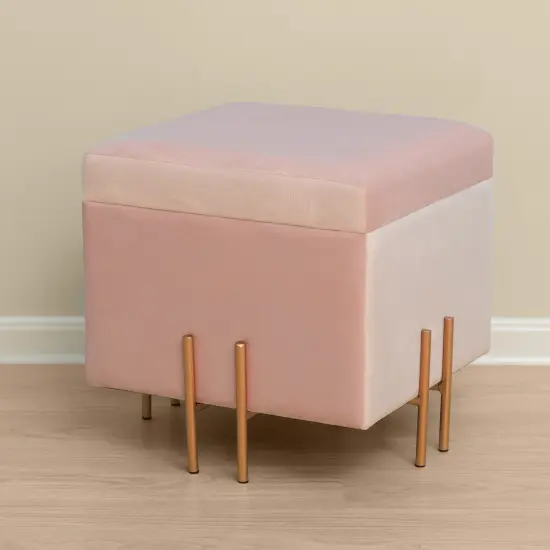 Square Velvet Storage Ottoman with Rose Gold Legs Pink {2}