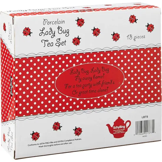 Ladybug Tea Set, Service for Four, 13 Piece Porcelain Play Set {4}
