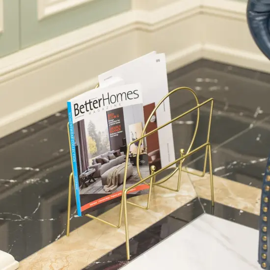 Gold Metal Modern Decorative Freestanding Floor Magazine Book Rack Storage Holder {5}