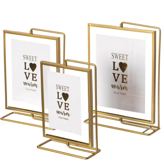 Gold Modern Metal Floating Tabletop Photo Frame with Glass Cover and Glass Cover and Free Spinning Stand {6}