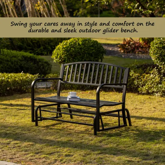 Gardenised Outdoor Black Steel Swing, Powder Coated Glider Bench, Loveseat Lawn Rocker Bench for Yard, Patio, Garden and Deck {4}