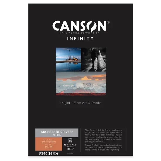 Canson Infinity Arches BFK Rives Inkjet Fine Art and Photo Paper - 13" x 19", A3+, White, 310 gsm, Package of 25 {1}