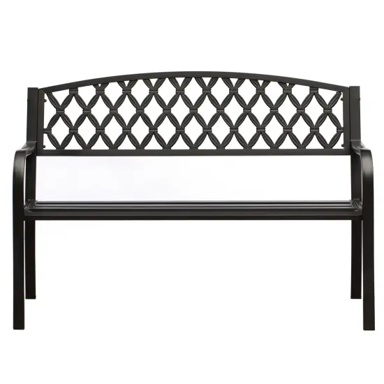 Gardenised Black Outdoor Garden Patio Steel Park Bench Lawn Decor with Cast Iron Back Seating bench, with Backrest and Armrest for Yard, Patio, Garden, Balcony, and Deck {2}