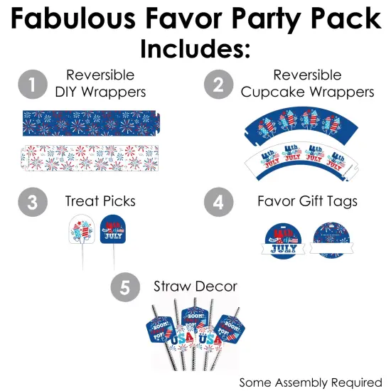 Big Dot of Happiness Firecracker 4th of July -Party Favors and Cupcake Kit - Fabulous Favor Party Pack - 100 Pieces {3}