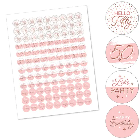 Big Dot of Happiness 50th Pink Rose Gold Birthday - Happy Birthday Party Round Candy Sticker Favors - Labels Fits Chocolate Candy (1 sheet of 108) {3}
