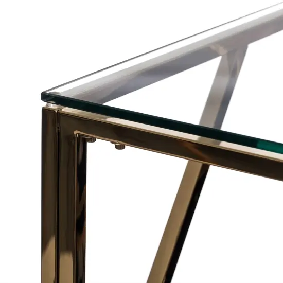 Modern Square End Side Table, Tempered Glass Top Metal Coffee Table Gold {10}