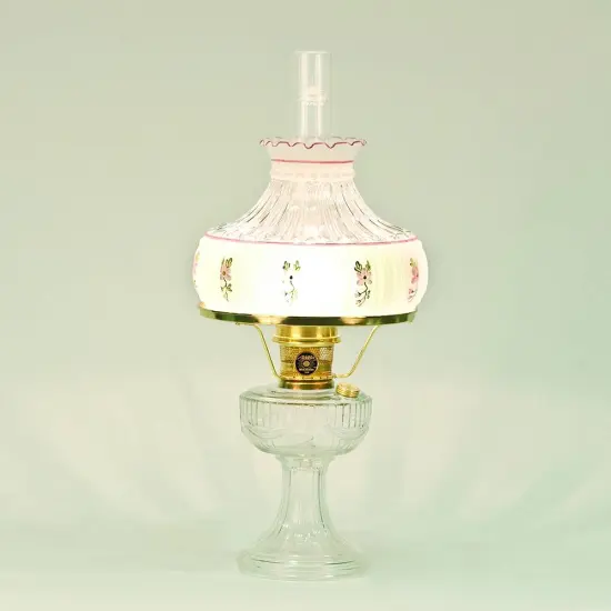Aladdin Clear Lincoln Drape Table Oil Lamp with Amethyst Rose Glass Shade, Brass {1}