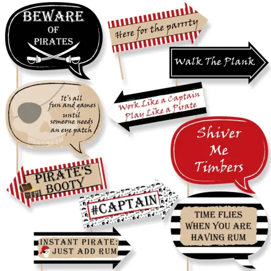 Big Dot of Happiness Funny Beware of Pirates - Pirate Birthday Party Photo Booth Props Kit - 10 Piece {1}
