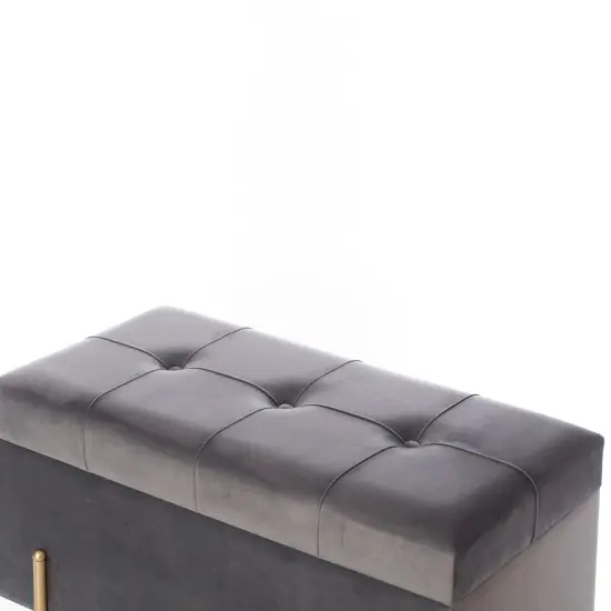 Large Rectangle Velvet Storage Ottoman Stool Box with Golden Legs | Decorative Sitting Bench for Living Room Home Decor with Cylindrical Golden Support Gray {6}
