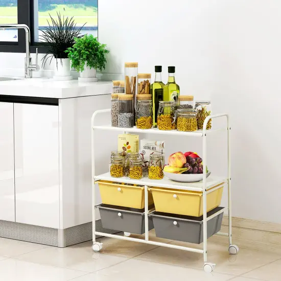 Costway Rolling Storage Cart w/4 Drawers 2 Shelves Metal Rack Shelf Utility Organizer {12}