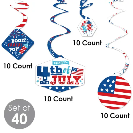 Big Dot of Happiness Firecracker 4th of July -Party Hanging Decor - Party Decoration Swirls - Set of 40 {6}