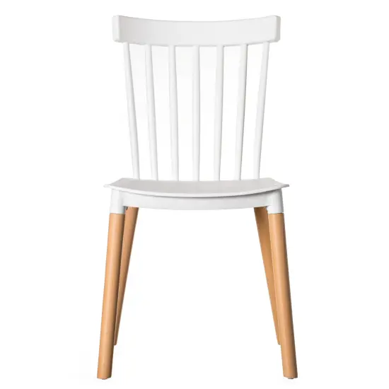 Modern Plastic Dining Chair Windsor Design with Beech Wood Legs Set of 4 White {2}