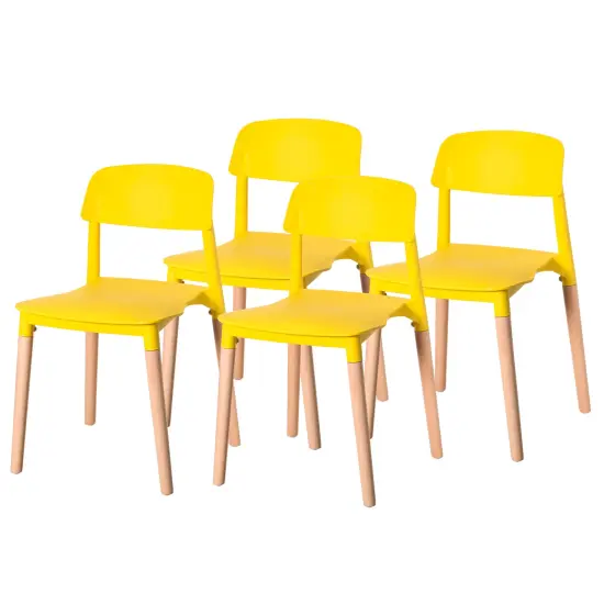 Modern Plastic Dining Chair Open Back with Beech Wood Legs Set of 4 Yellow {1}