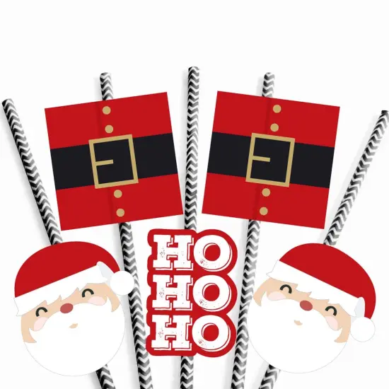 Big Dot of Happiness Jolly Santa Claus Paper Straw Decor - Christmas Party Striped Decorative Straws - Set of 24 {7}