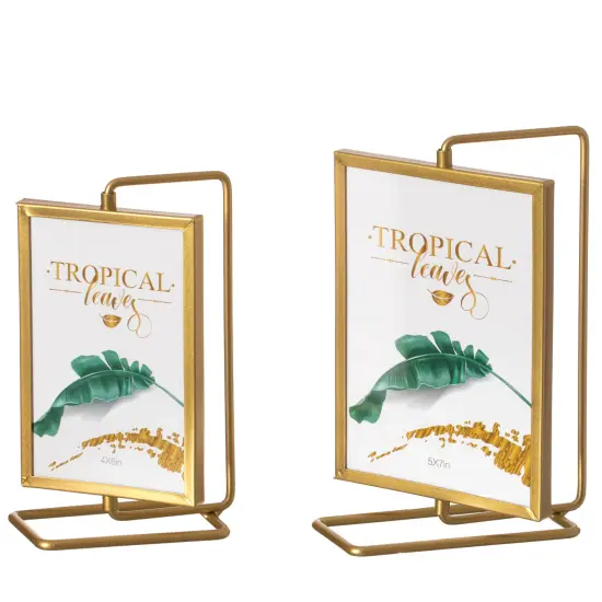 Gold Modern Metal Tabletop Photo Frame with Glass Cover and Free Spinning Stand for Tabletop Display {5}