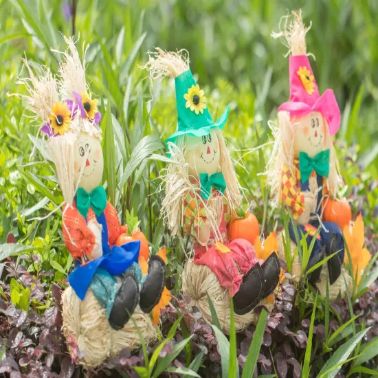 Gardenised 13 Inch Adorable Trio Yard Decor Featuring Outdoor Garden Scarecrows Relaxing Gracefully on Rustic Hay Bales. Perfect for Adding a Touch of Countryside Charm to your Outdoor Space {3}