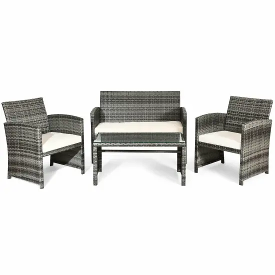 Costway 4PCS Rattan Patio Furniture Set GardenSofa Cushioned Seat Mix Gray Wicker {2}