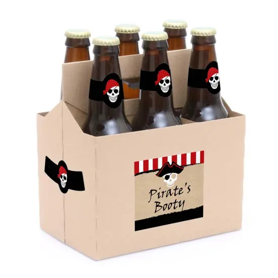 Big Dot of Happiness Beware of Pirates - Pirate Birthday Party Decorations for Women and Men - 6 Beer Bottle Label Stickers and 1 Carrier {3}