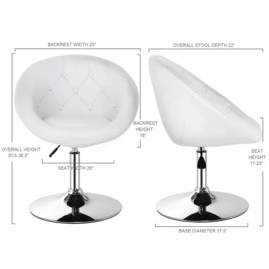 Costway 1PC AdjustableRoundSwivel Tufted Back Accent Chair PU Leather White {2}