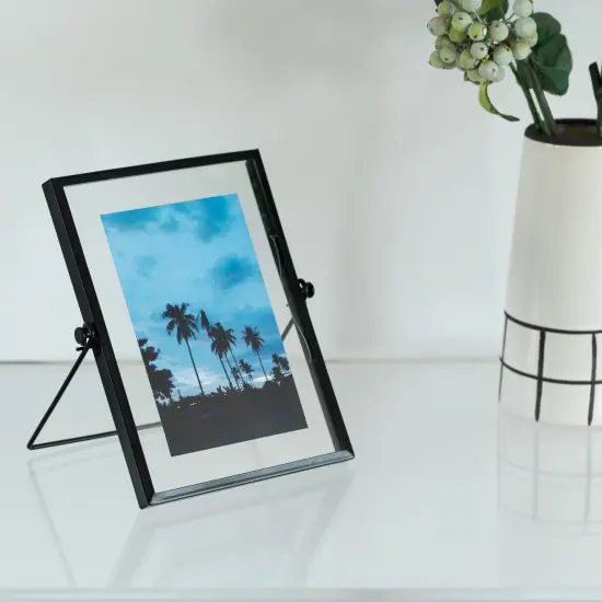 Modern Metal Floating Tabletop Photo Picture Frame with Glass Cover and Easel Stand {3}