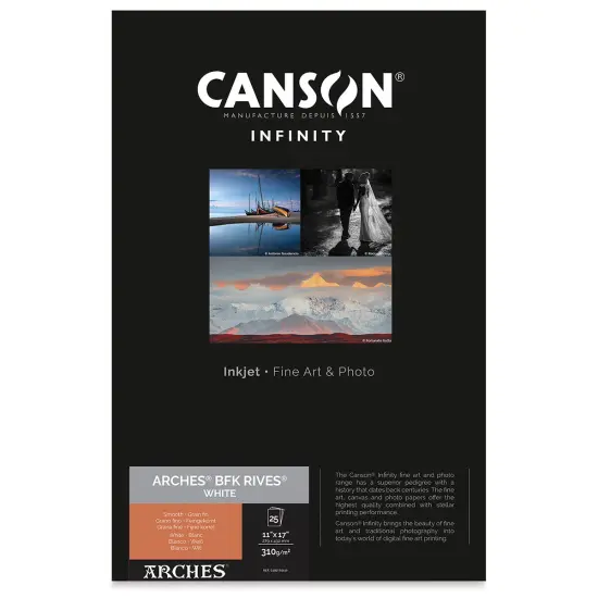 Canson Infinity Arches BFK Rives Inkjet Fine Art and Photo Paper - 11" x 17", White, 310 gsm, Package of 25 {1}