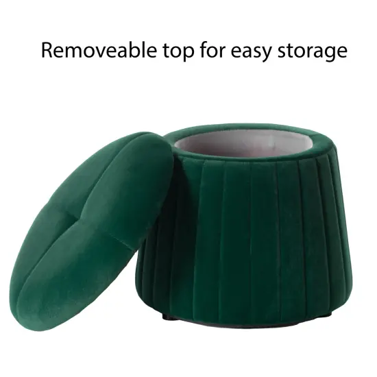 Modern Tufted Velvet Mushroom Shape Storage Ottoman Storage Stool Trunk Green {3}
