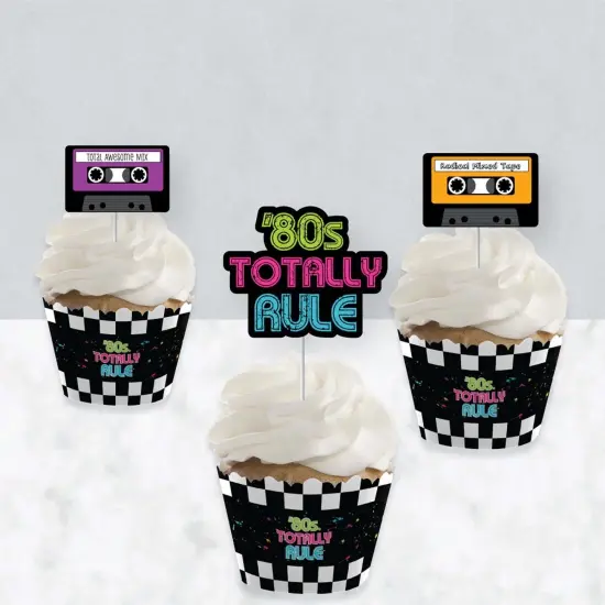Big Dot of Happiness 80's Retro - Cupcake Decoration - Totally 1980s Party Cupcake Wrappers and Treat Picks Kit - Set of 24 {4}