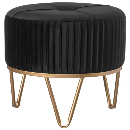 Round Velvet Ottoman Stool Raised with Hairpin Gold Base Cream Medium {7}