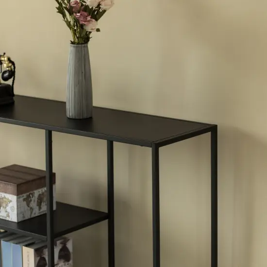 Modern Display Metal Console Table with Open Shelfs, for Dining, Entryway and Hallway, Black {2}