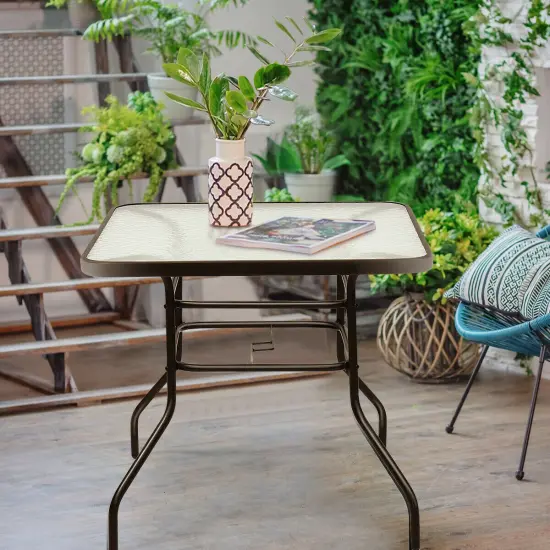 Costway 32'' Patio Square Table Tempered Glass Steel Frame Outdoor Pool Yard Garden {3}