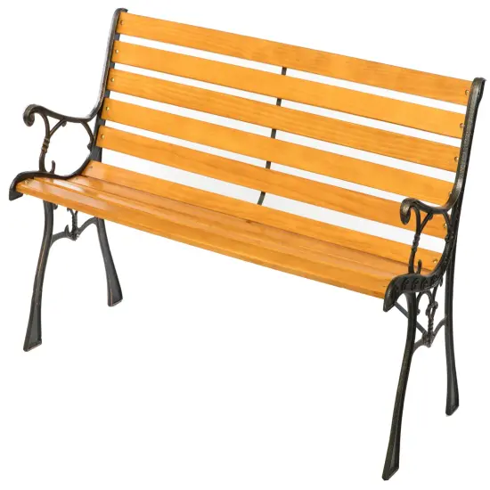 Wooden Outdoor Park Patio Garden Yard Bench with Designed Steel Armrest and Legs {1}