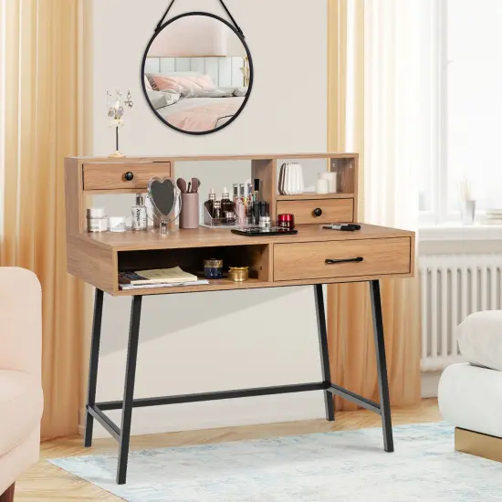 Costway Makeup Vanity Table Computer Writing Desk Storage with Drawer Shelf Industrial {5}