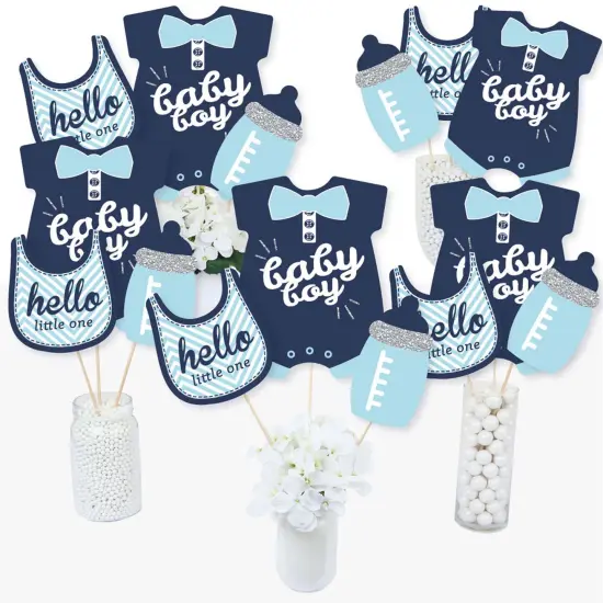 Big Dot of Happiness Hello Little One - Blue and Silver - Boy Baby Shower Party Centerpiece Sticks - Table Toppers - Set of 15 {3}