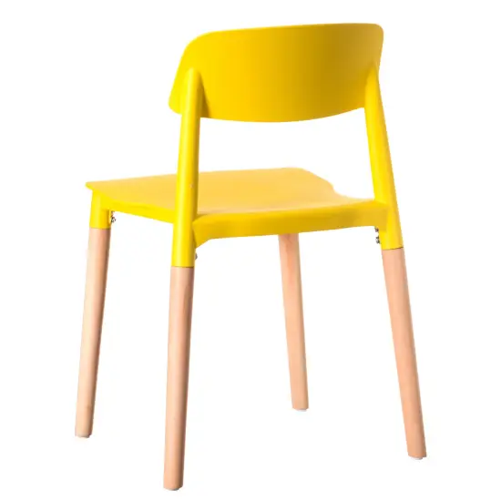 Modern Plastic Dining Chair Open Back with Beech Wood Legs Single Yellow {2}