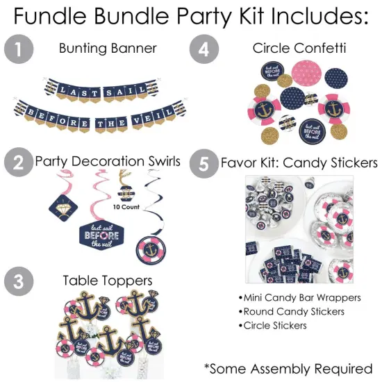 Big Dot of Happiness Last Sail Before The Veil - Nautical Bachelorette and Bridal Shower Supplies - Banner Decoration Kit - Fundle Bundle {3}