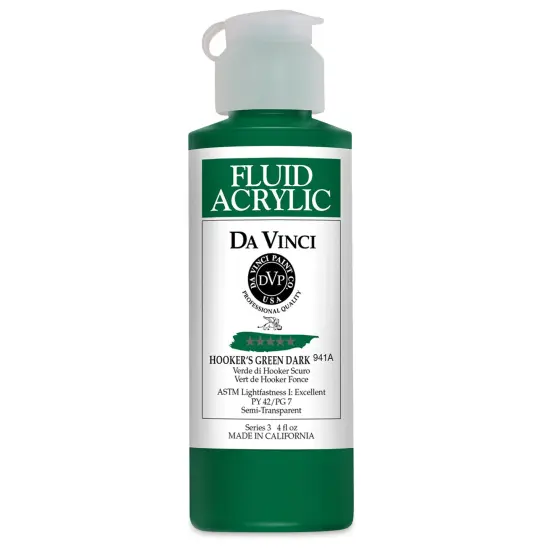 Da Vinci Fluid Acrylics - Hooker's Green Dark, 4 oz bottle {1}
