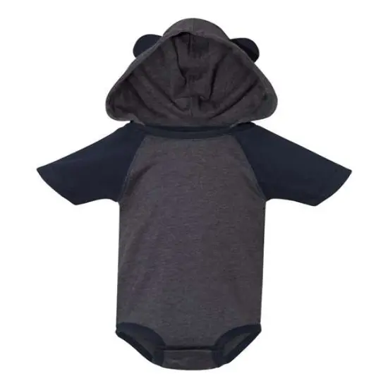 Rabbit Skins&reg; Fine Jersey Infant Short Sleeve Raglan Bodysuit with Hood & Ears Vintage Navy/ Navy {1}
