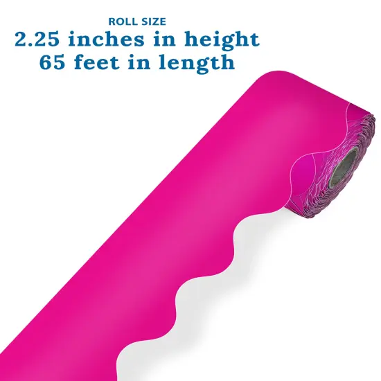 Carson Dellosa 65Ft of Hot Pink Bulletin Board Borders, 1 Roll of Scalloped Trim for Rolling Whiteboard, Cork and Posterboard, Valentines Day Decorations, Party, and Classroom Decor {3}