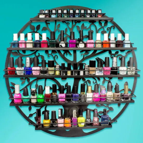 Sorbus Wall Mounted 5-Tier Nail Polish Rack Holder - Tree Silhouette Round Metal Salon Wall Art Display Black {2}