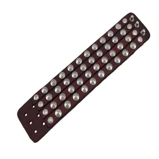 Brown Leather 4 Row Cone Spiked Wristband Wrist Band {4}