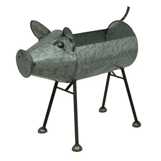 Galvanized Standing Pig Planters Set Of 2 {3}