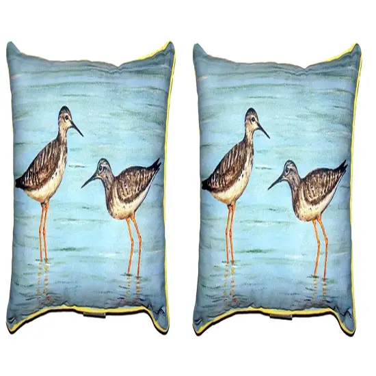 Pair of Betsy Drake Yellow Legs Coastal Outdoor Pillows 16 Inch x 20 Inch {1}