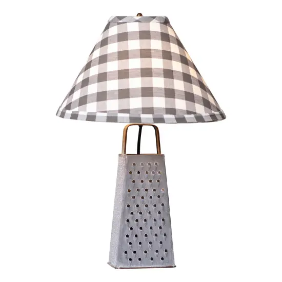 Irvins Country Tinware Cheese Grater Lamp with Gray Check Shade Grey {1}