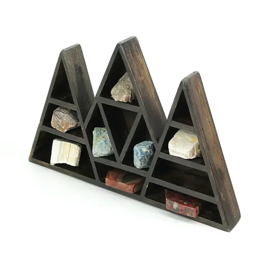Dark Brown Wooden Geometric Triangle Crystal Display Shelf {3}