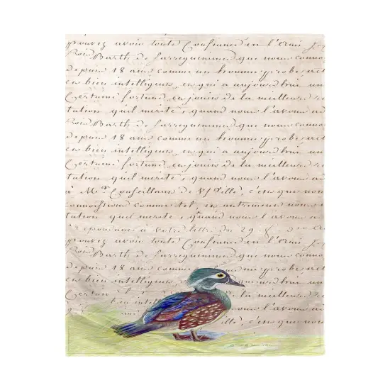 Betsy Drake Female Wood Duck Beige Script Beach Towel Multicolor {1}