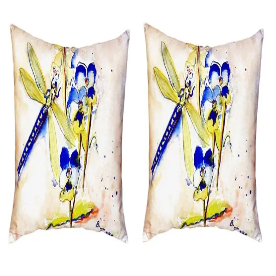 Pair of Betsy Drake Blue Dragonfly No Cord Pillows 16 Inch X 20 Inch {1}