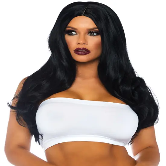 Adult's Womens Long Wavy Black Wig Costume Accessory {1}