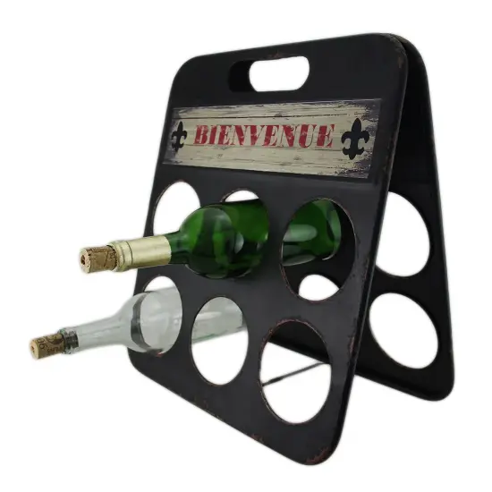 Fleur De Lis Bienvenue Distressed Metal 6 Bottle Wine Holder {3}